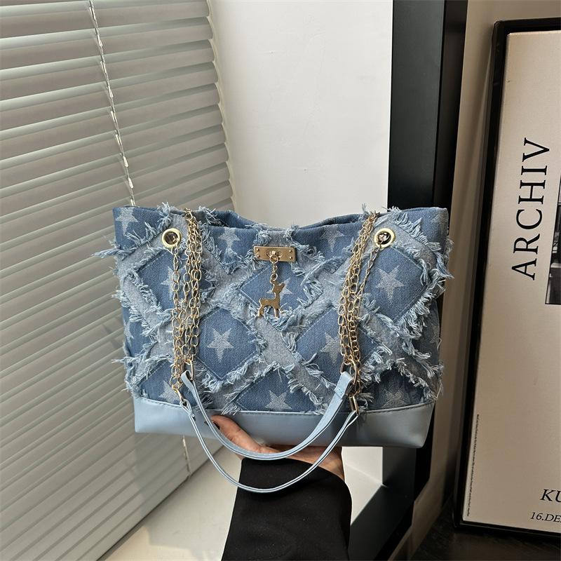 Contrasting Color Casual Versatile Chain Single Shoulder Armpit Bag Summer Popular Large Capacity Portable Tote Bag Women