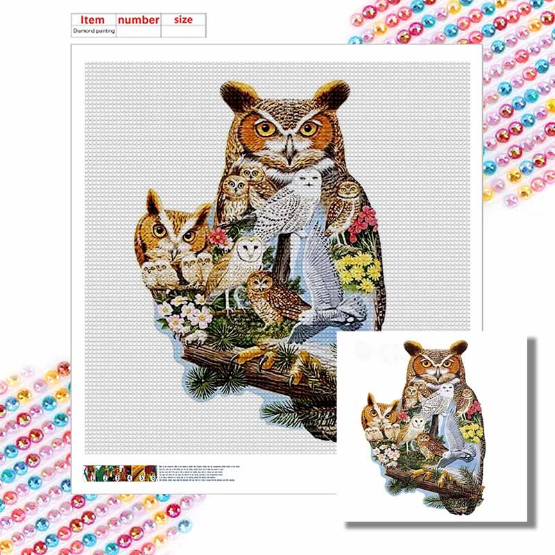 New Arrival 5D DIY Full Circle Diamond Painting "Owl" Embroidery Cross Stitch Home Decor Gift