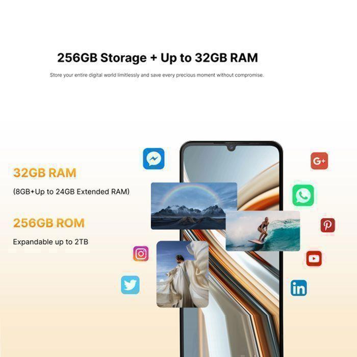 Smartphone 5G Ainuevo Neo S25 Pro 32GB+256GB 6.75" Smartphone Pas Cher Android 15 5280mAh Telephone Portable Dural SIM/NFC/64MP Noir