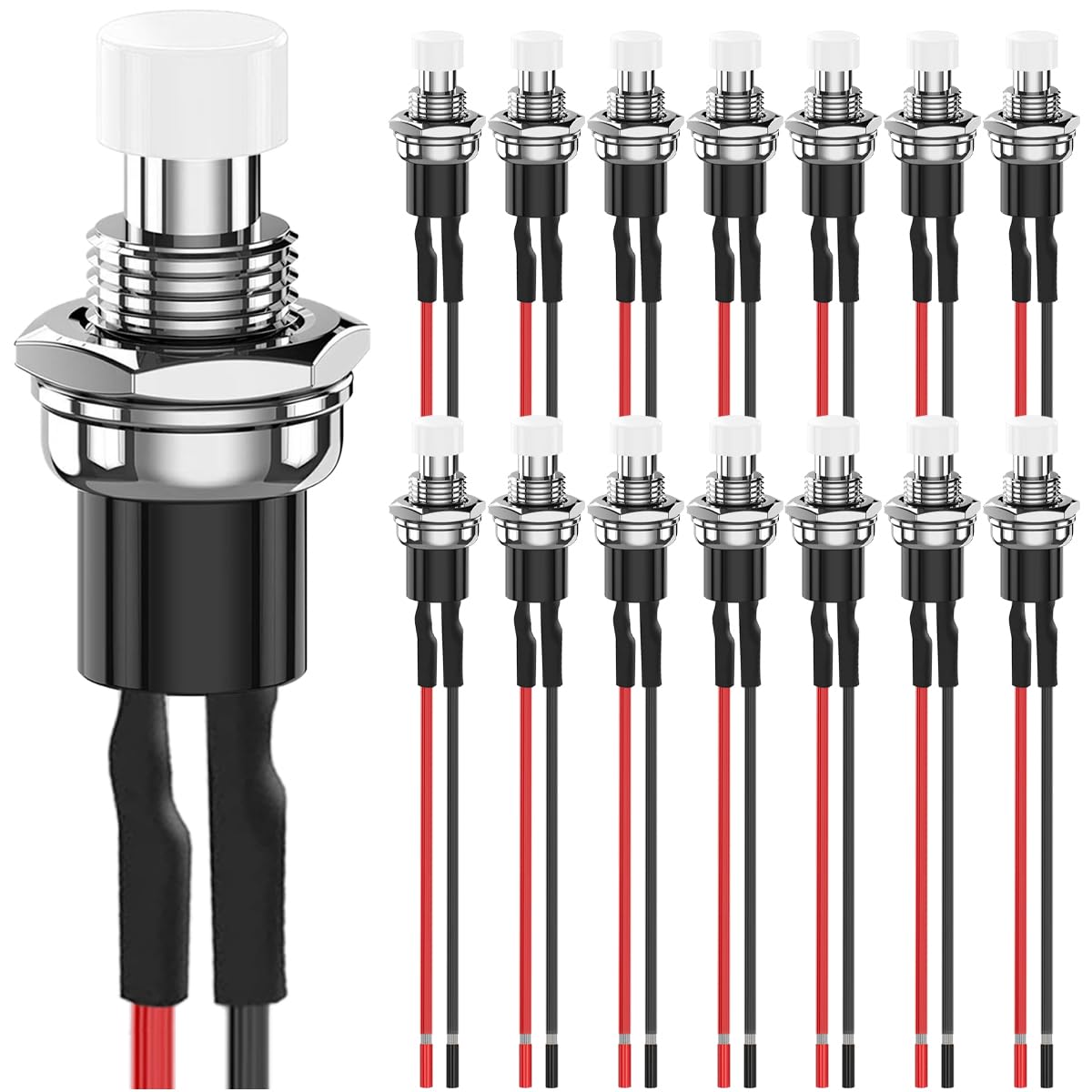 

MKBKLLJY 15pcs 7mm White Momentary Push Button Switch 1A 100V 110V 220V 250V AC 2 Pin SPST On/Off 1A 12V 24V 36V DC with Pre-Wired Wires for Car