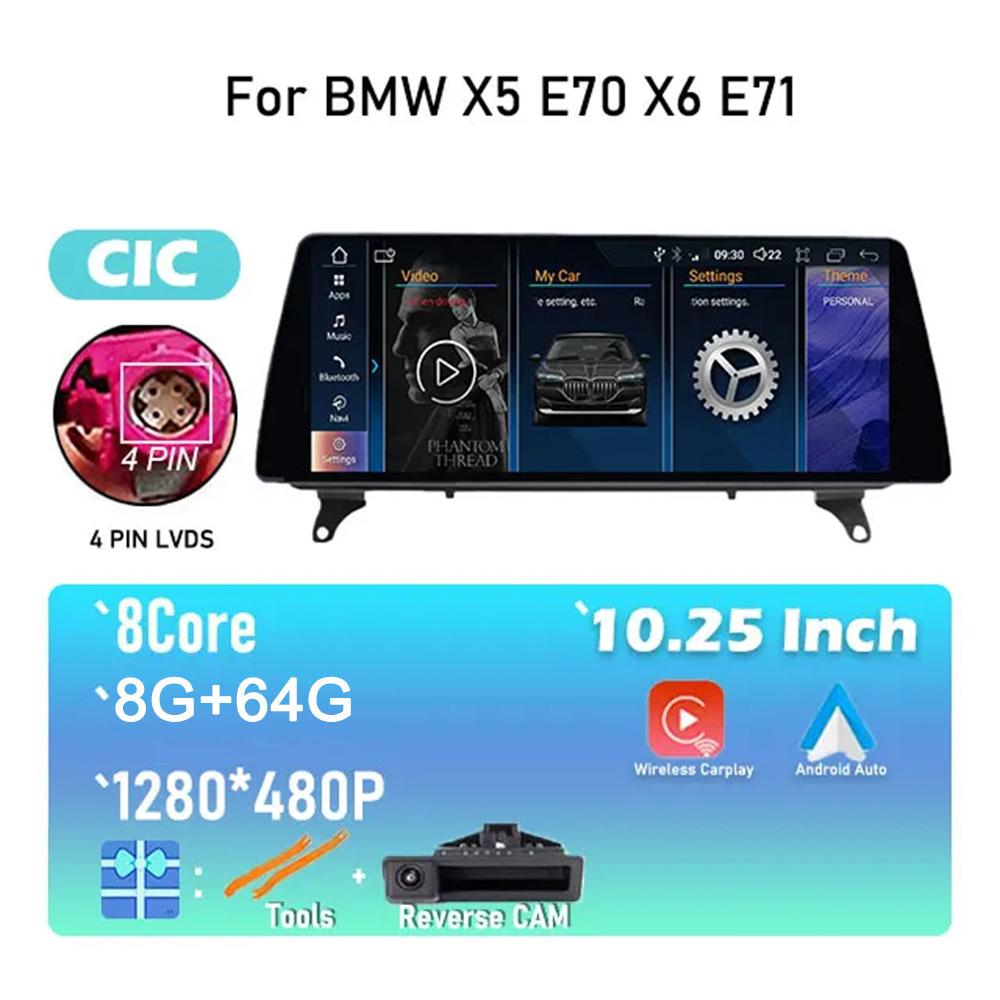 For BMW X5 E70 X6 E71 CCC / CIC System 10.25" IPS Screen Android 14 Car Video Player Multimedia Radio Stereo GPS Navigation