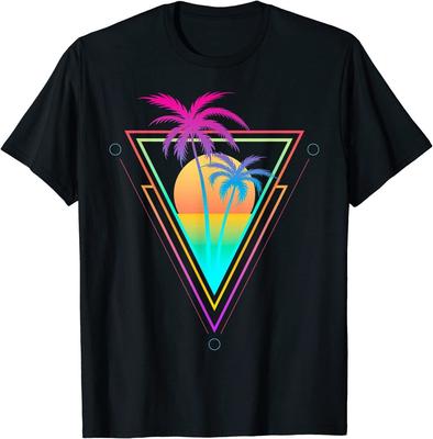 Retro 1980s 1990s Vaporwave Palm Trees Sunset Beach Surf Art T-Shirt Size S-5XL Unisex T-Shirt