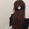 Korean Pink Rose Flower Bow Barrettes Hairpins for Women Vintage Elegant Stain Floral Hair Clips Headdress Hair Accessories