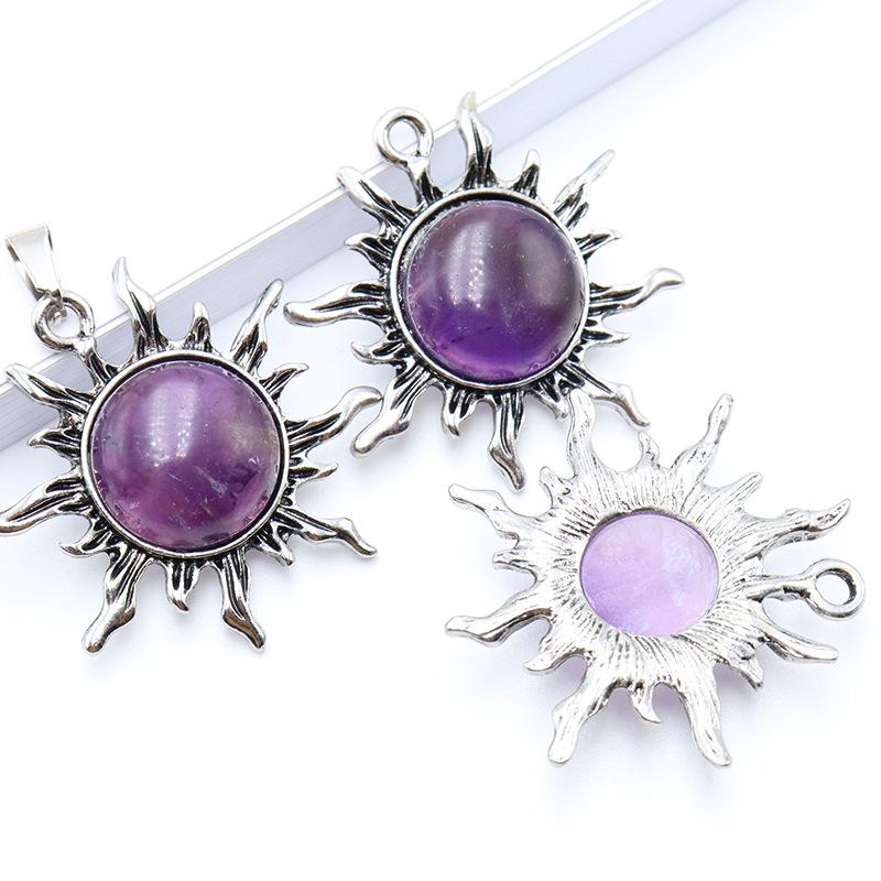 2Pcs Small Pendant 35x40mm Natural Stone Amethyst Agates Retro Style Necklace Pendant For Jewelry Making DIY Earrings Bracelet Necklace Accessory