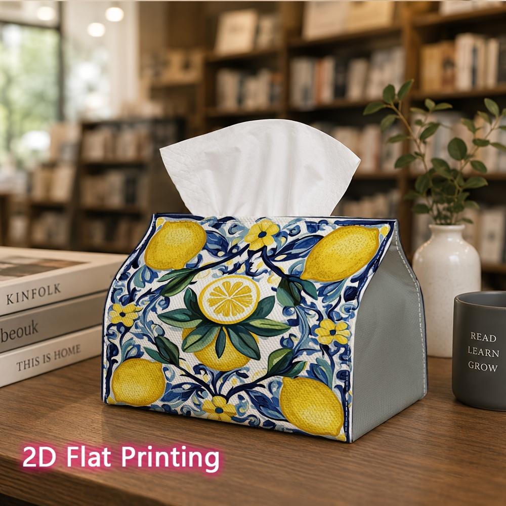 1pc, 2D Flat Printing, Tissue Box Lemon Tile Pattern Printed Tissue Box, Suitable for Kitchen, Living Room, Bedroom, And Car, Fashionable And Practica