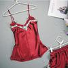 Female Sleepwear Set Solid Color Embroidery Spaghetti Strap Top + Pants 2pcs Pajama Set