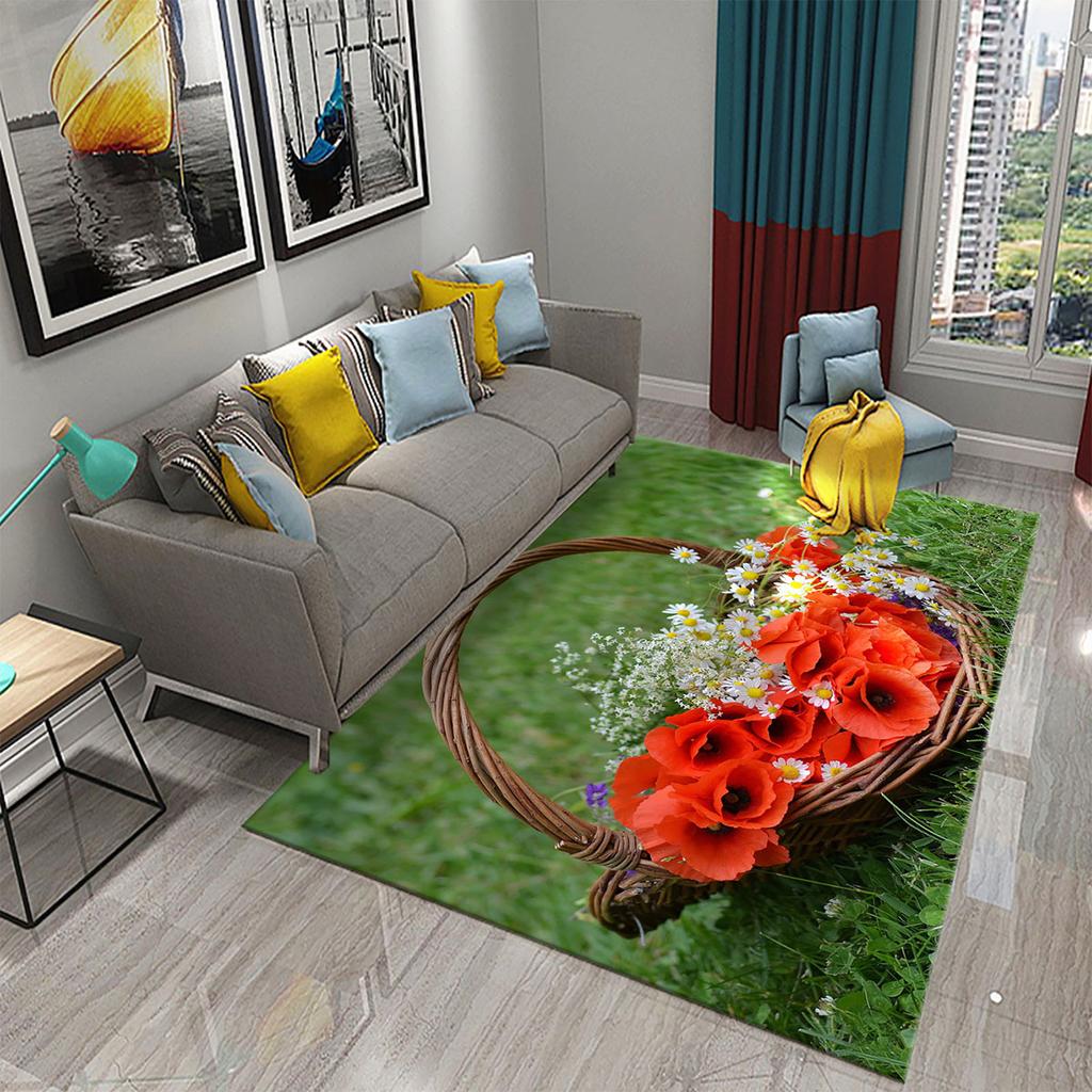 3D bunter frischer Blumen Teppich für Küchenteppich mit romantischem floralem Wohnzimmer Badezimmer Boden Teppich Mädchen Schlafzimmer Teppich Dekoration