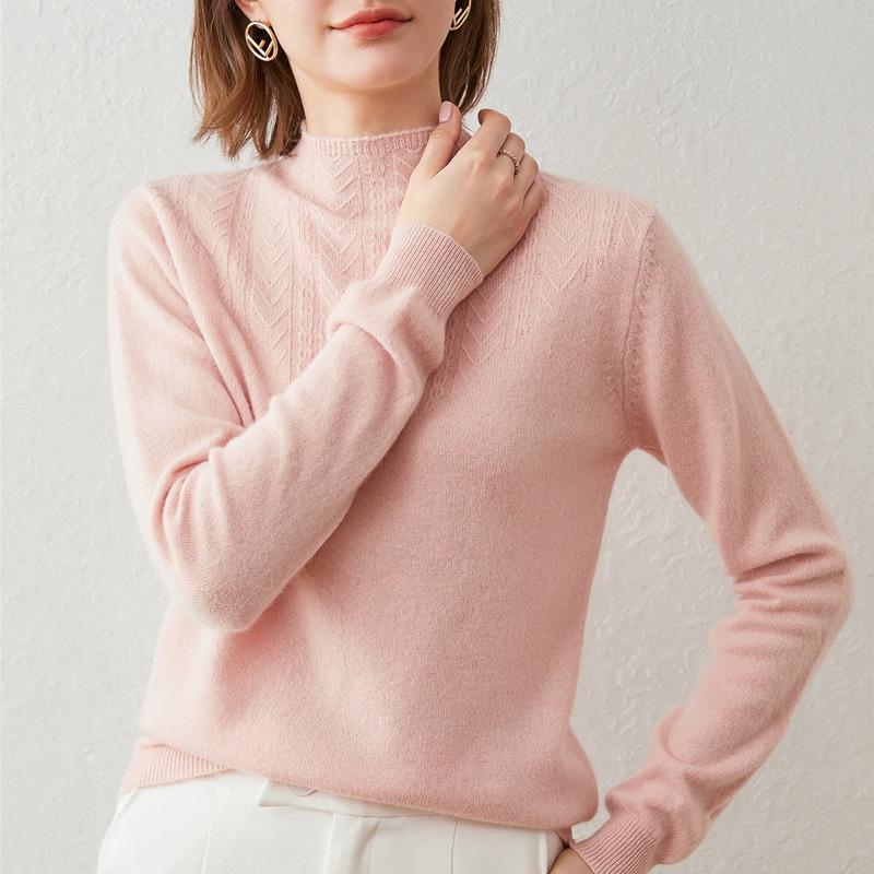 2026 Autumn/Winter Women's Knit Sweater, Half-High Collar Crochet Base Layer, Long Sleeve
