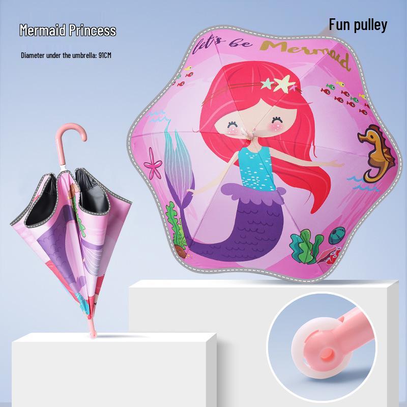 Children's Cartoon Umbrella: Safe, Rounded Corners, Anti-Puncture, Lightweight, Long Handle for Kindergarten & Elementary Boys and Girls.