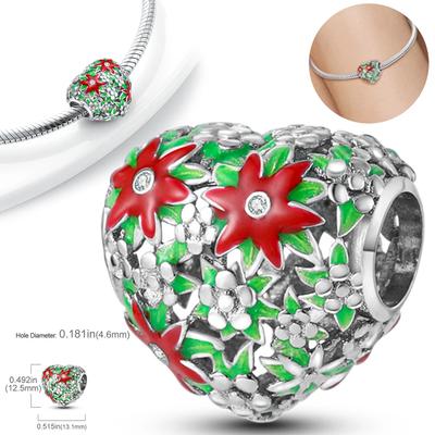 Genuine Charm Copper Plated Red And Green Flower Heart Bead Fits Bracelet For Women Jewellery Crafting Beautiful Gift