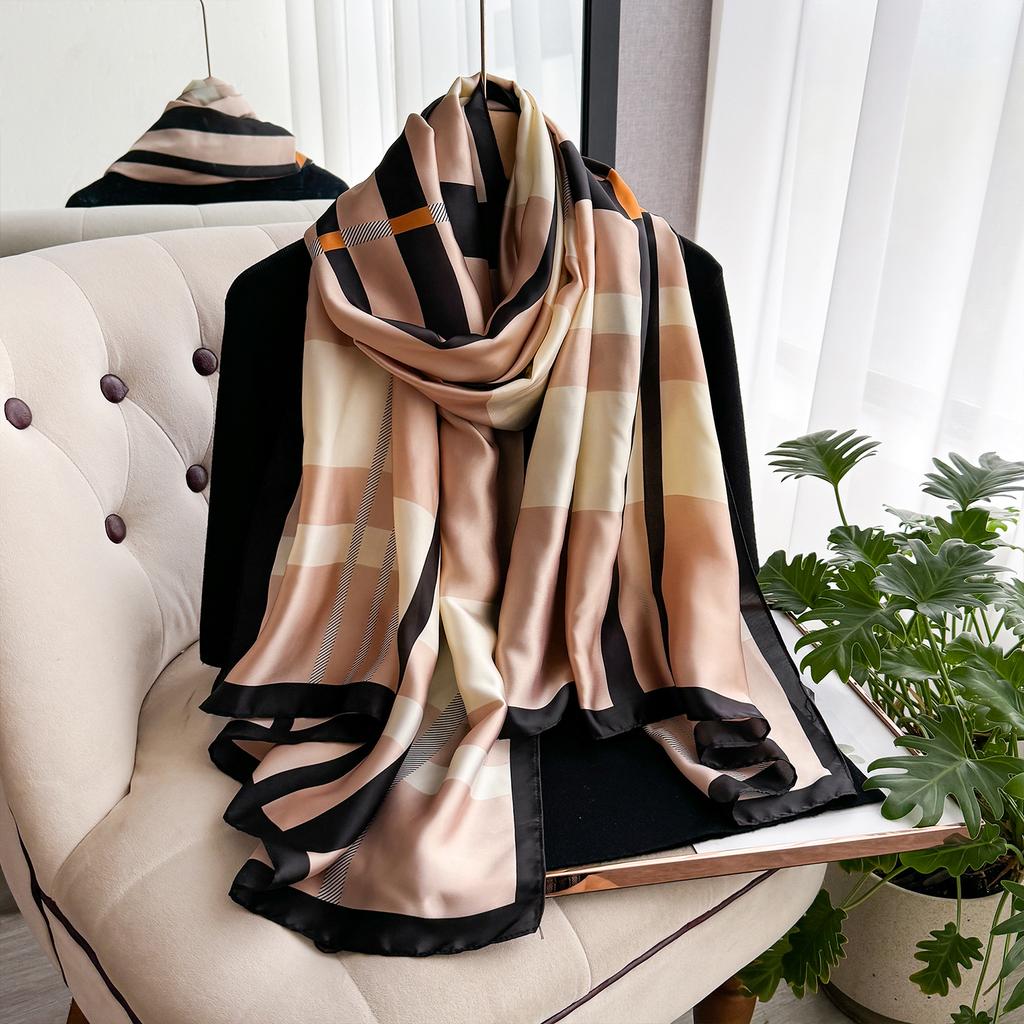 New Geometry Design Large Silk Soft Scarf Women Stylish Print Long Shawl Handkerchief Summer Sun protection Elegant Travel Wrap