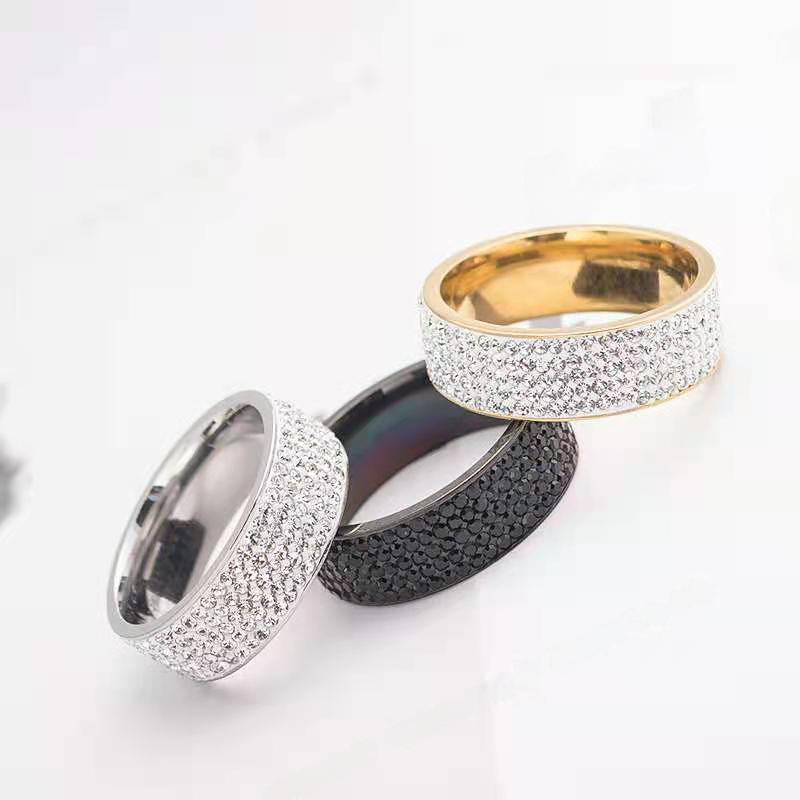 

8mm Diamond Titanium Steel Ring - Stylish 5-Row Design Size 6