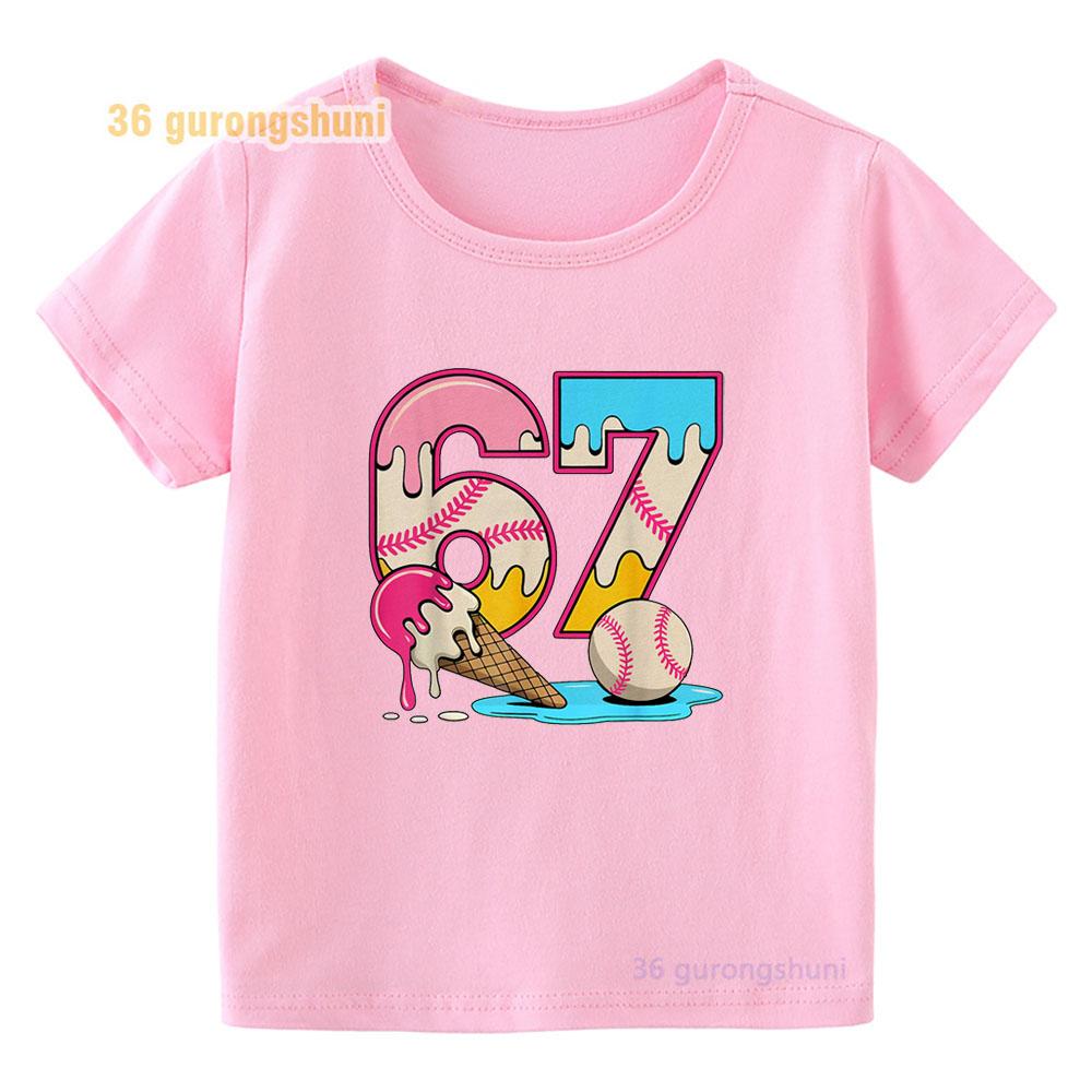 Kid Pink Tshirt For Girl 67 T Shirts Clothes Children Clothing Summer Tshirt 6 7 Print Graphic Top Tee Kawaii Baby Short Sleeve