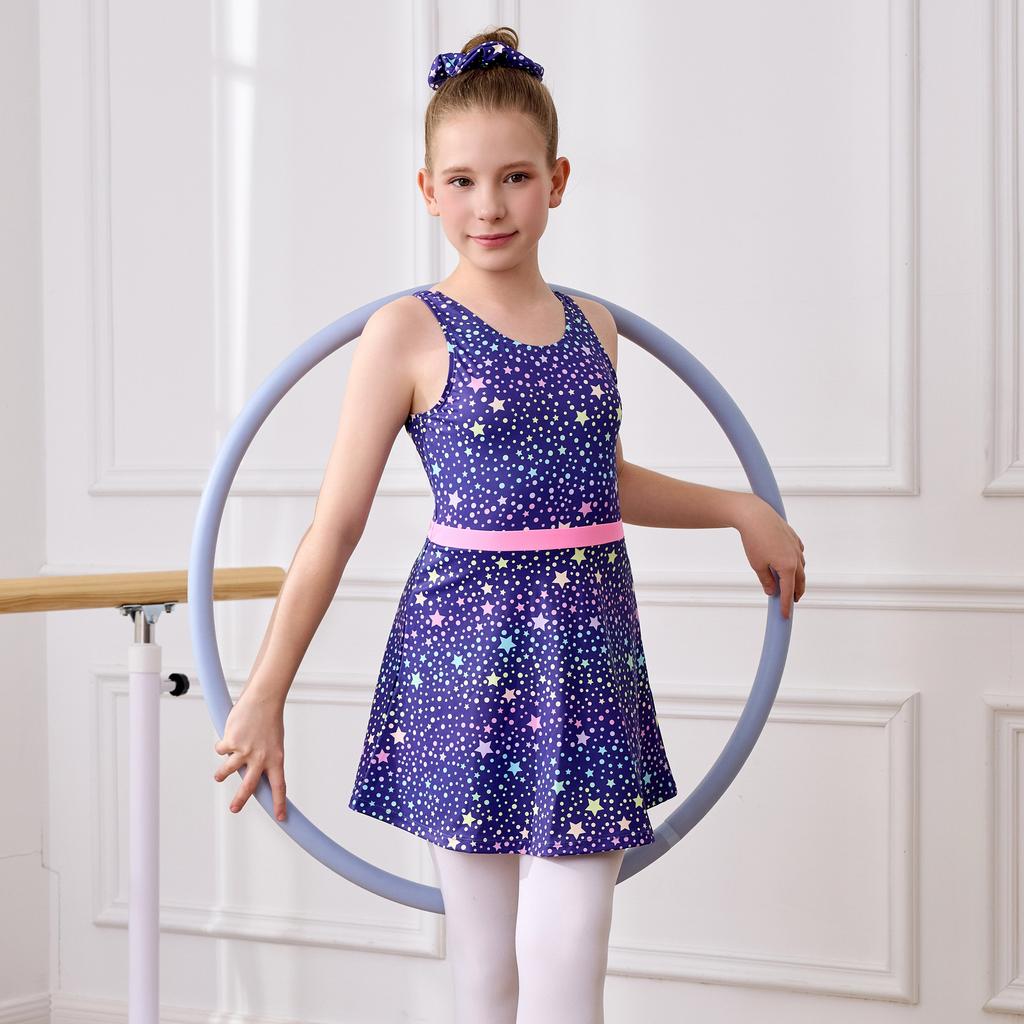 CHARMLEAKS Girl Gymnastics Leotards Unitards with Skirt Ballet Dance Dress Tumbling Outfits with Scrunchie