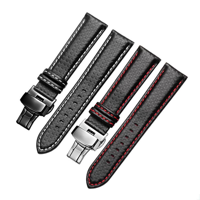 18mm 20mm 21mm 22mm 23mm 24mm Cinturino Orologio in Pelle con Motivo Fibra di Carbonio Cuciture Nere Rosse Arancioni Cinturino Orologio Accesso Orologio da Uomo