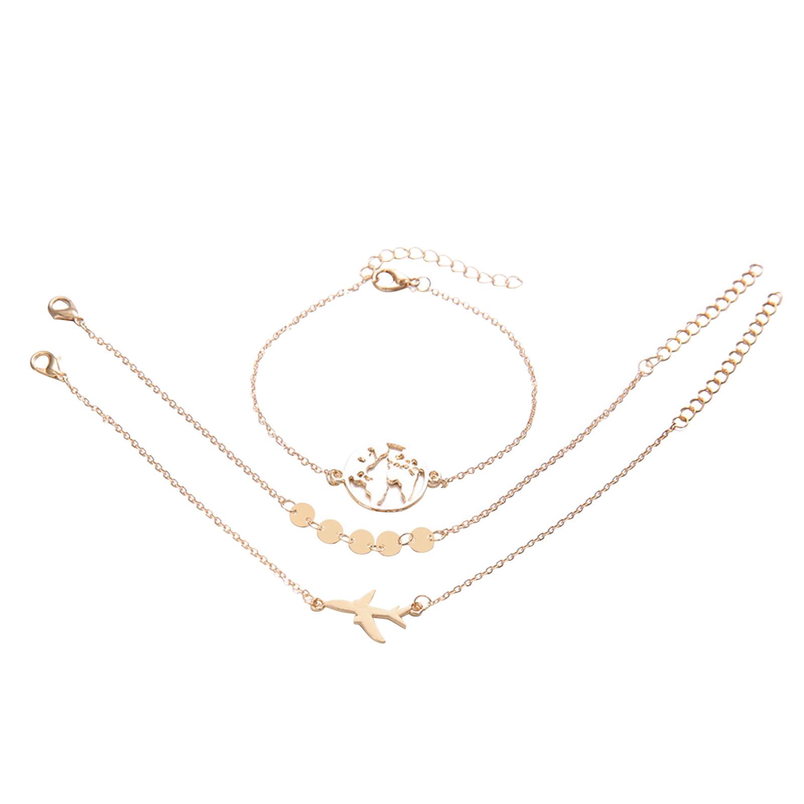 

Богемный браслет с изображением самолета, набор из 3 предметов для женщин, многослойный золотой браслет-цепочка One Size