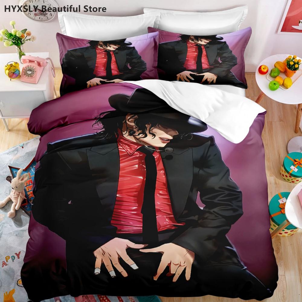 Michael Jackson Star 3D Bettwäsche-Set mit Bettbezug, Bettdecke, Leinenkissenbezügen, Heimdeko, Geschenk, Einzelbett, Doppelbett, Twin, Kingsize, Queensize