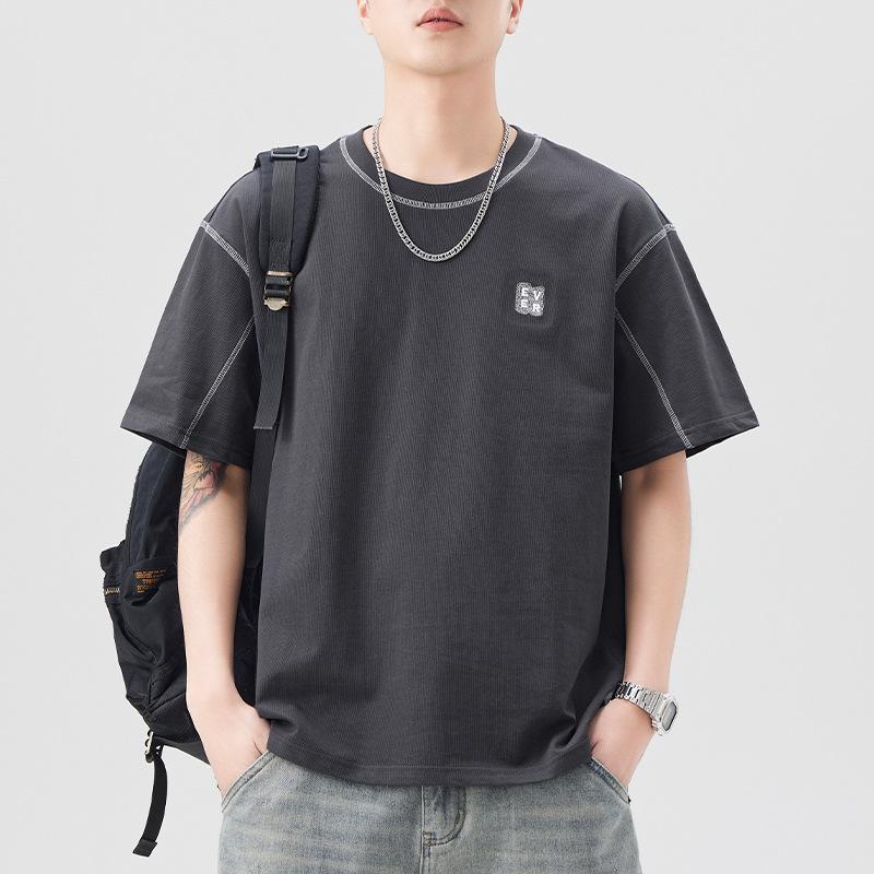 New Summer Style Embroidered Short-sleeved T-shirt for Men's Loose Round Neck Five-point Sleeve T-shirt Casual