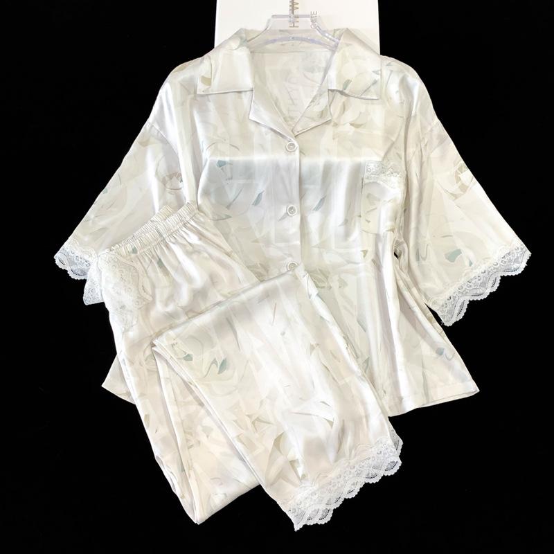 Spring And Summer Laziness Noble Flower Printing Short-Sleeved Pajamas Women Can Wear Loungewear Outside