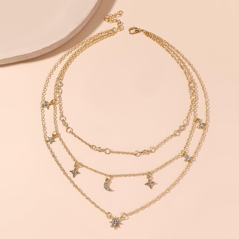 European & American Retro Eight-Pointed Star Pendant Necklace – Minimalist Multi-Layer Choker Jewelry for Women