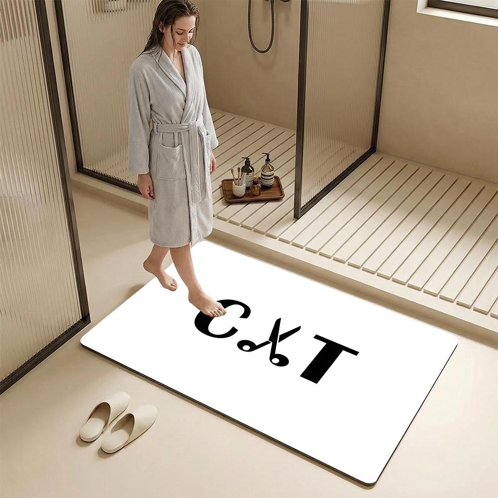 Abstract English Words Floor Mat Diatomite Bath Mat – Highly Absorbent, Non-Slip, Quick-Drying Bathroom Rug