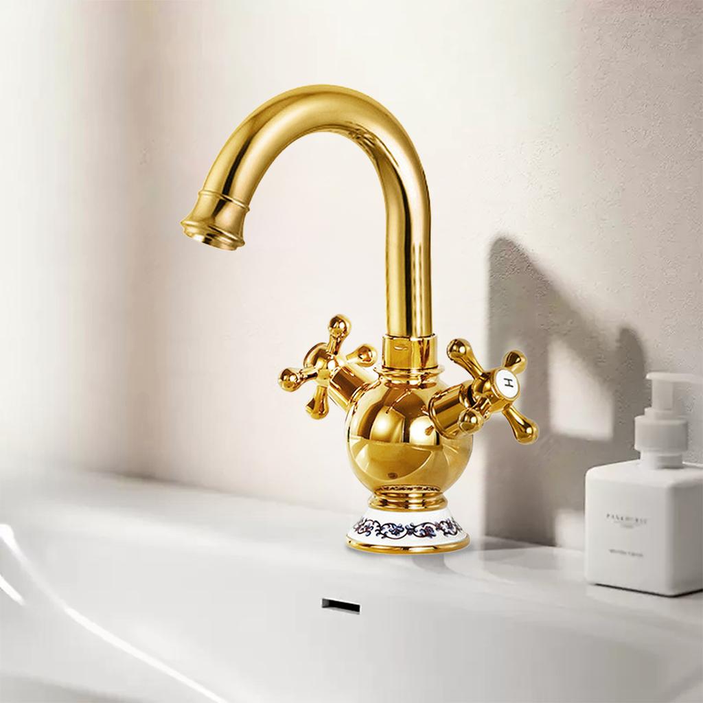 Antique Basin Faucet Bathroom Hot and Cold Antique Chrome Brass Decked Classical Sink Mixer Europe Style Ceramic Base