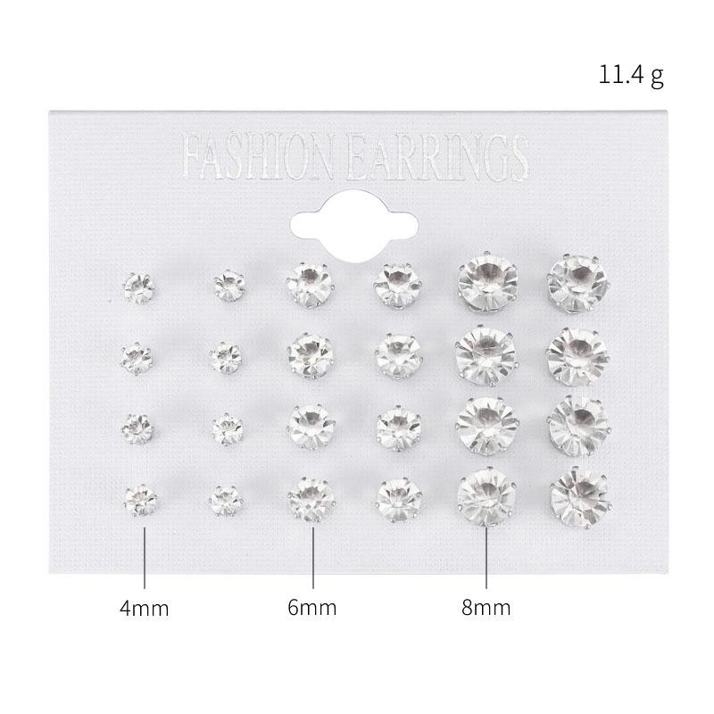 12 Pair/Pack New White Shiny Wedding Stud Earrings Set For Women Men Crystal Jewelry Accessories Jewelry Earrings