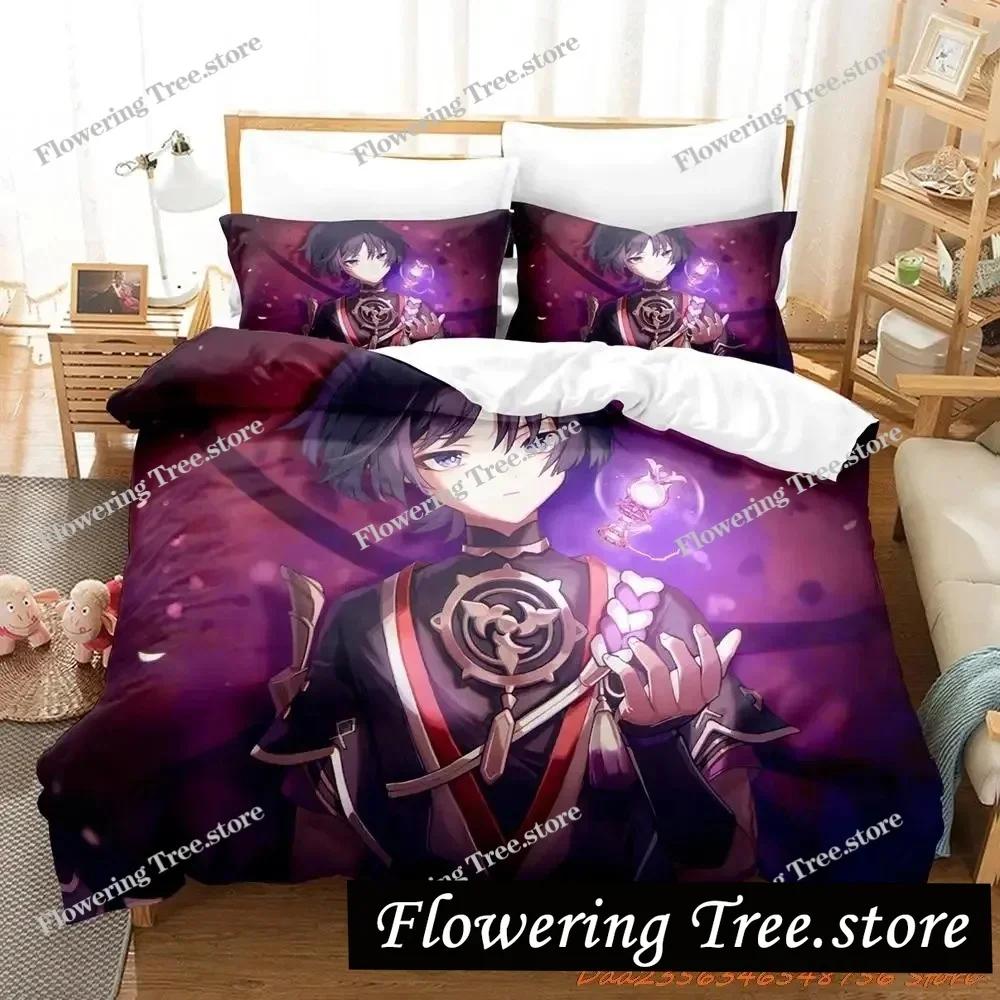 Game Genshin Impact Scaramouche Bedding Set Cartoon Anime Set Adult Kid Bedroom Duvetcover Sets 3D Kawaii