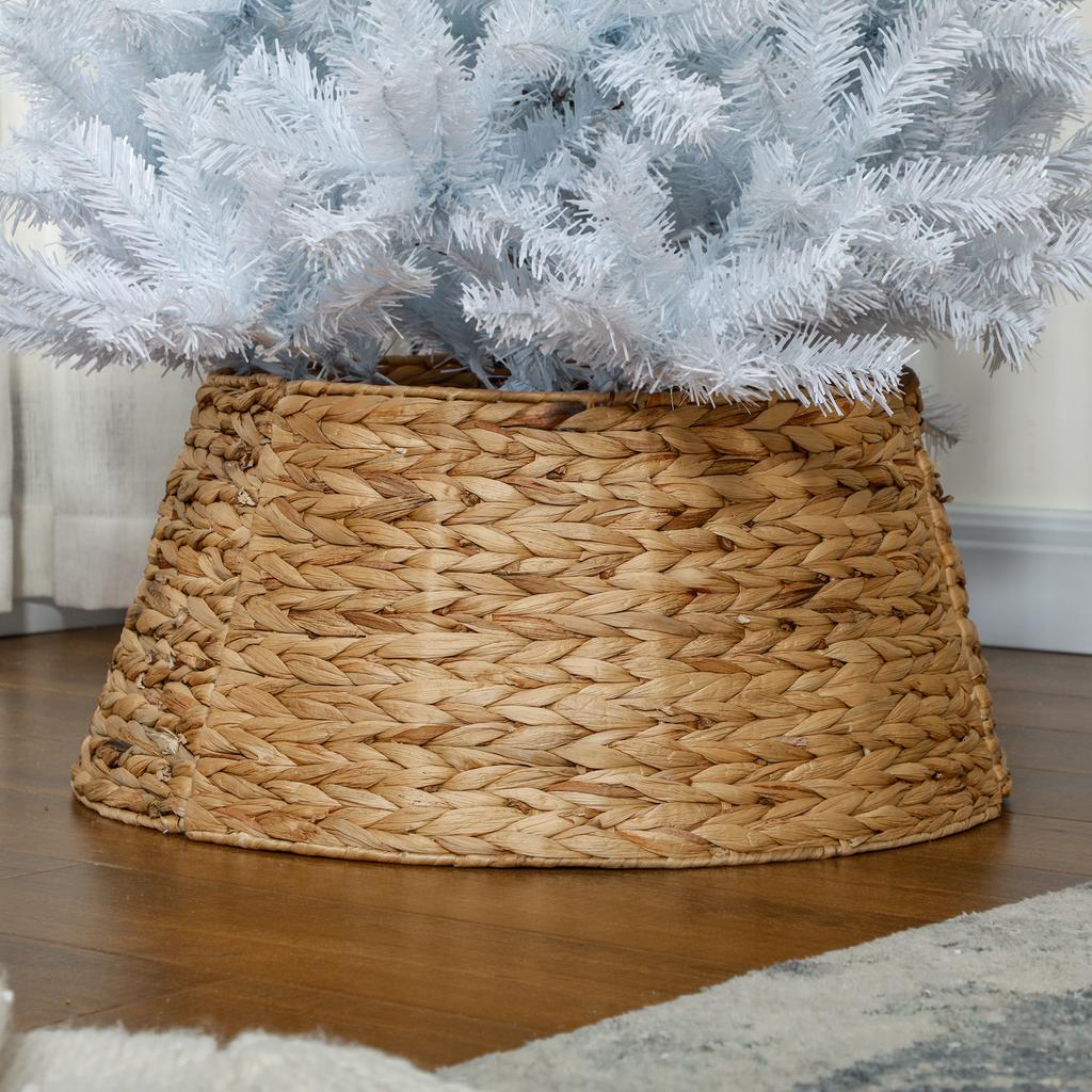Christmas Tree Stand Cover, Rustic, Woven Pattern, Water Hyacinth, Metal Reinforcement