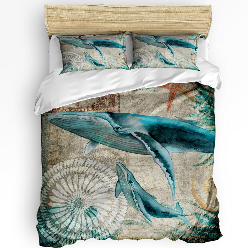 Cartoon Whale Fish Cloud Sky Watercolor Duvet Cover With Pillow Case Custom 3pcs Bedding Set Quilt Cover Double Bed Home Textile
