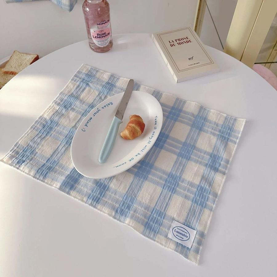 

Korean Retro Blue Plaid Tablecloth Placemats Table Mat Food Posing Background Cloth Insulation Pad Home Decoration Accessories 30X40cm