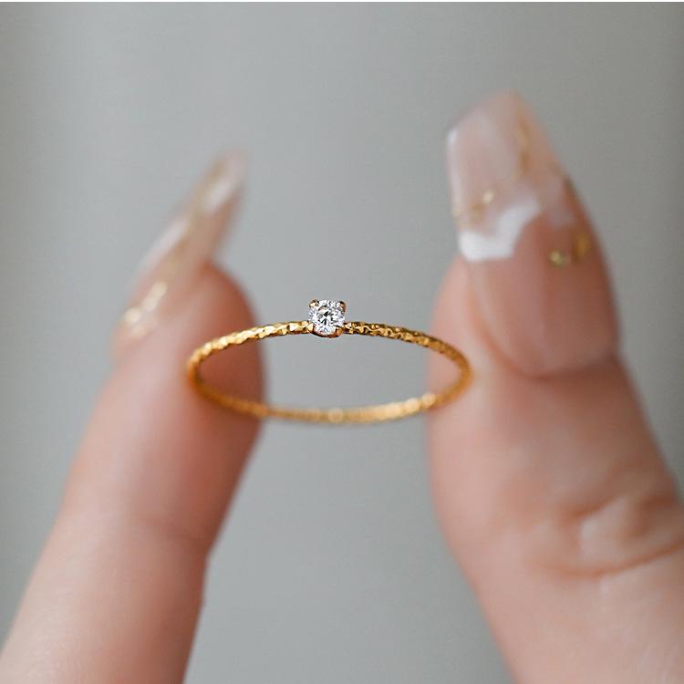Elegant Thin 18K Gold Plated Ring with Shiny Diamond Design