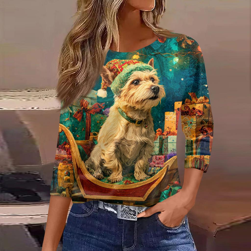 3/4 Sleeve Shirts For Women Print Graphic Tees Blouses Casual Plus Size Basic Tops Pullover