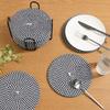 Set of 6 Round Woven Cotton Yarn Placemats with Non-Slip Heat Resistant Surface and Metal Storage Rack for Dining Table Protection