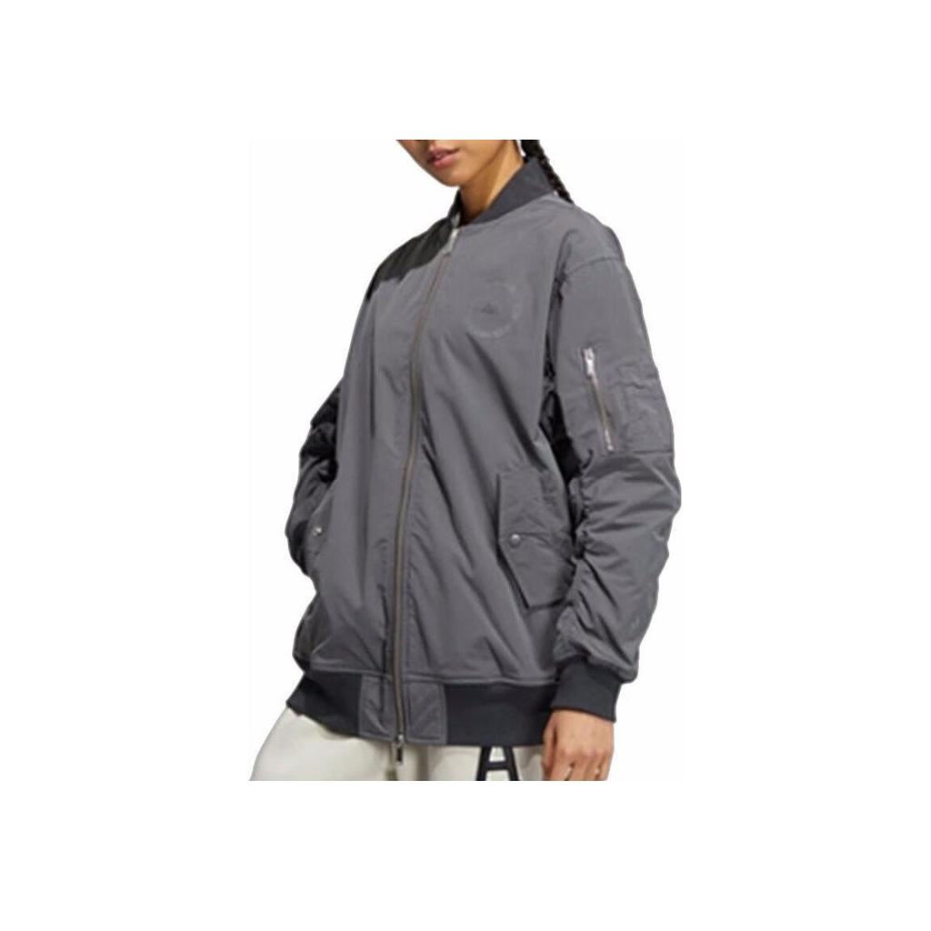 Adidas Neo Solid Color Print Logo Zip-Up Warm Jacket Women Jackets Grey IB2763