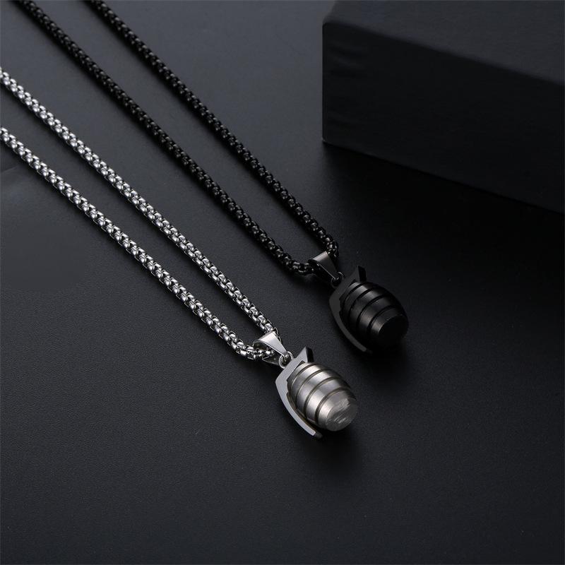 Stylish Non-Fading Stainless Steel Hand Grenade Pendant Necklace