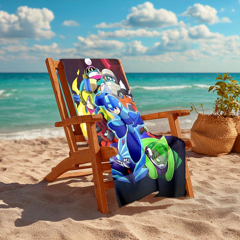 1Pc Mega Man Adventure Beach Towel Quick Dry Multiuse For Beach Pool Gym Yoga Home Travel Christmas Halloween Xmas Gift N1482