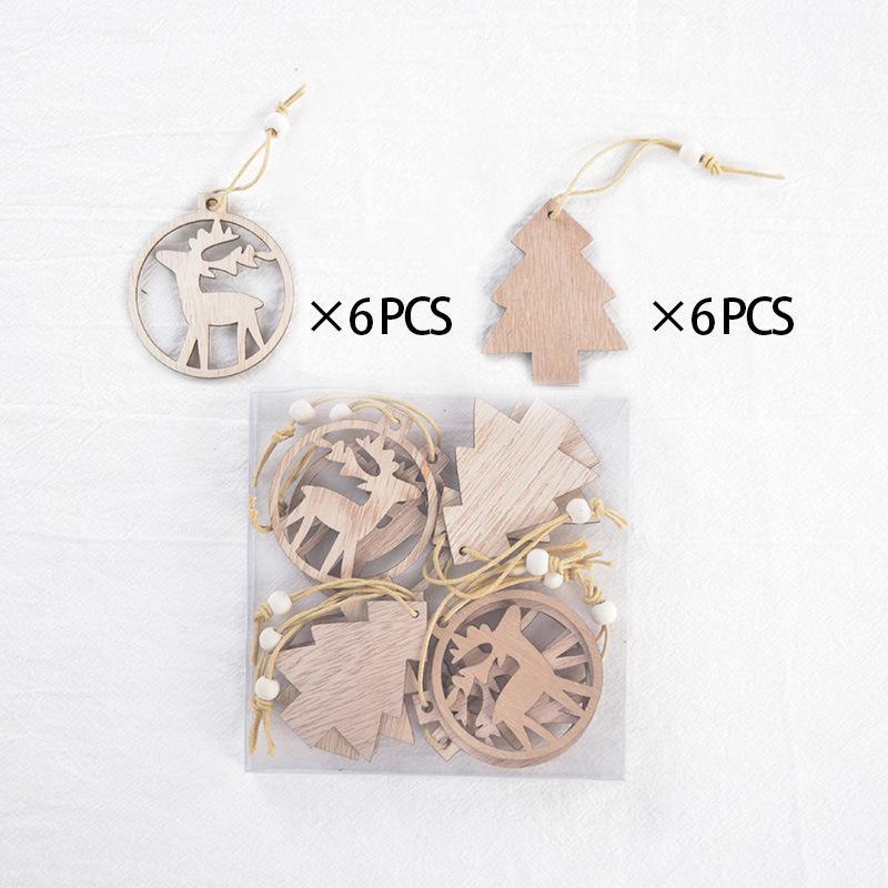 12 Stück Weihnachten Holz Hohl Hängende Dekoration Schneeflocke Rentier Pentagramm Hängende Dekoration Haus Feiertag Weihnachten Deko
