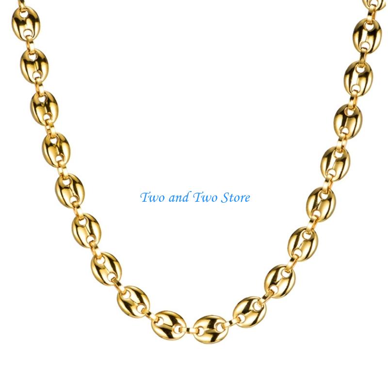 HX6F 11mm Coffee Beans Chains Bracelets Stainless Steel Hiphop Necklace for Men Women necklace&Other