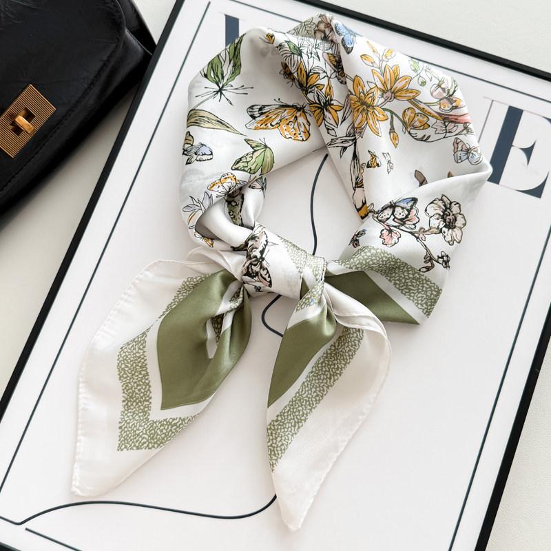 Light Green Elegant Lotus Hangzhou Silk Imitation Silk Small Square Scarf Women'S Scarf Shawl Mother Silk Scarf
