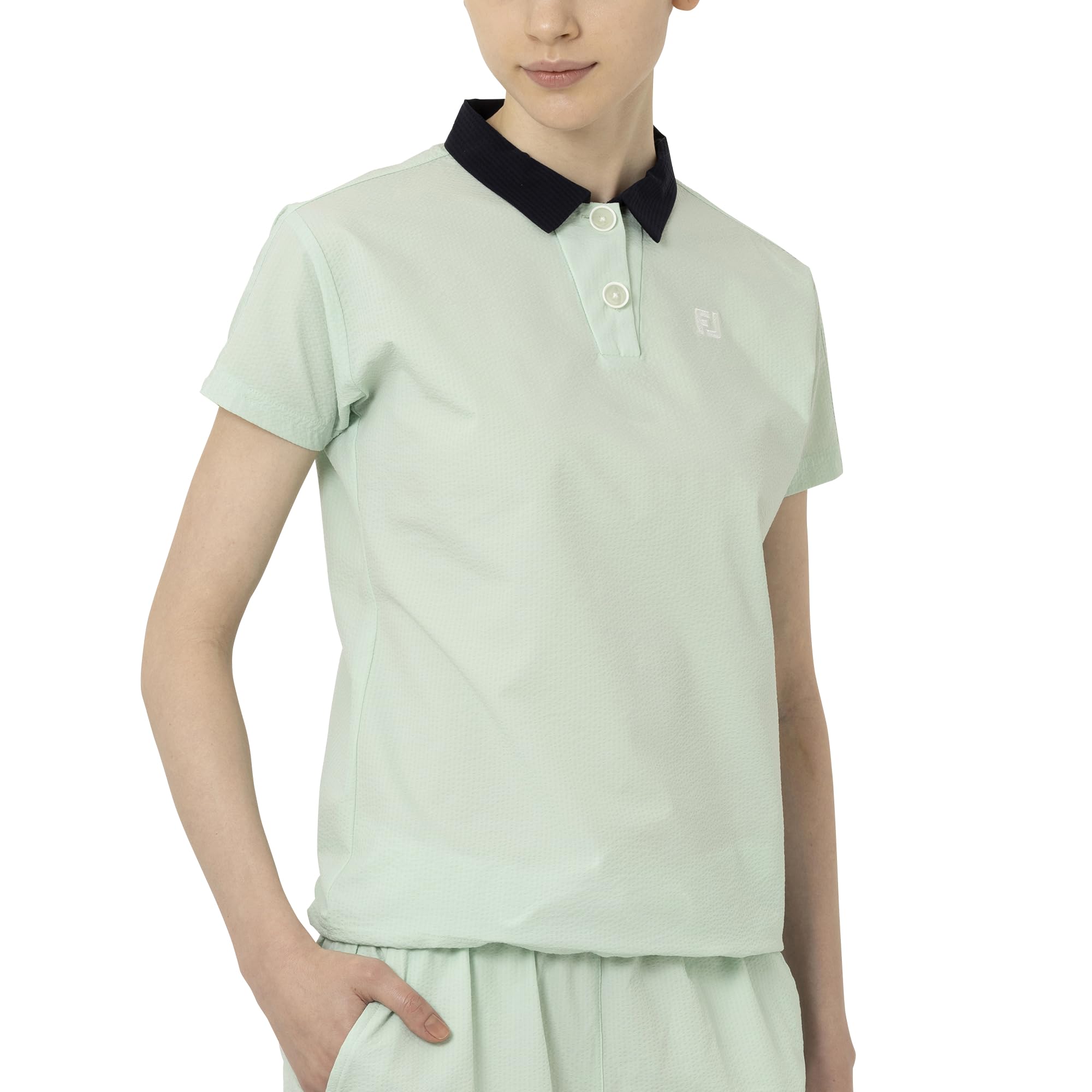 

FootJoy Women s Pistachio Seersucker Short Sleeve Golf Shirt, Size M (FJW-S25-S06, 34838-M)