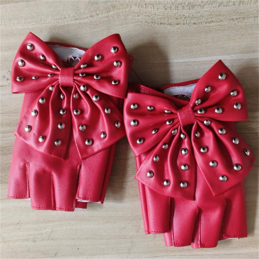 Guanti Senza Dita Borchiati con Fiocco per Festa Cosplay