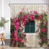 Green Vines Brick Wall Shower Curtain Pink Flowers European Garden Arch Door Bathroom Decorations Vintage Bath Curtain with Hook