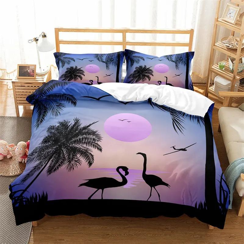Comforter Girls Flamingo Twin Queen Tropical Leaves Floral Bedding Set For Teen Women Room Dorm Decor Hawaiian Comforter