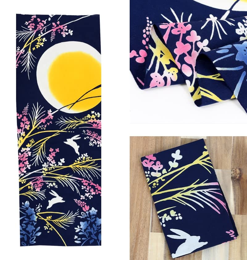 KOMESICHI COLLECTION Airashika Japanese Goods Chusen Tenugui Moonlit Moon Viewing 33 X 90cm "Evening Night"