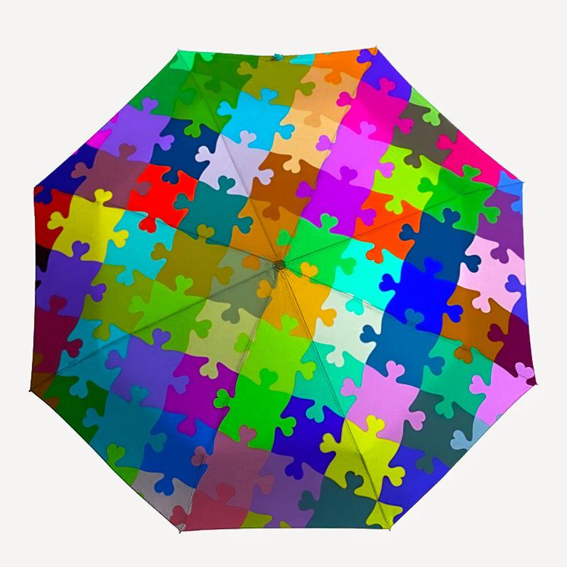 

1pc Puzzle Circle Auto-Fold Umbrella with One-Touch Open/Close - 8 Reinforced Ribs for Windproof Stability, yy251118223