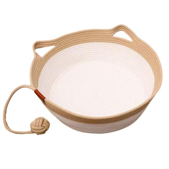 

Cat Bed Basket Cotton Rope Woven Pet Bed Breathable Cat Ear Pet Sleeping Basket with Ball Toy for All Seasons Medium Large Cats S