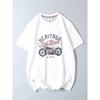 American Retro Motorcycle Print Short-Sleeve T-Shirt for Men, Export Surplus, Pure Cotton, Brushed Fabric, Round Neck, Half-Sleeve