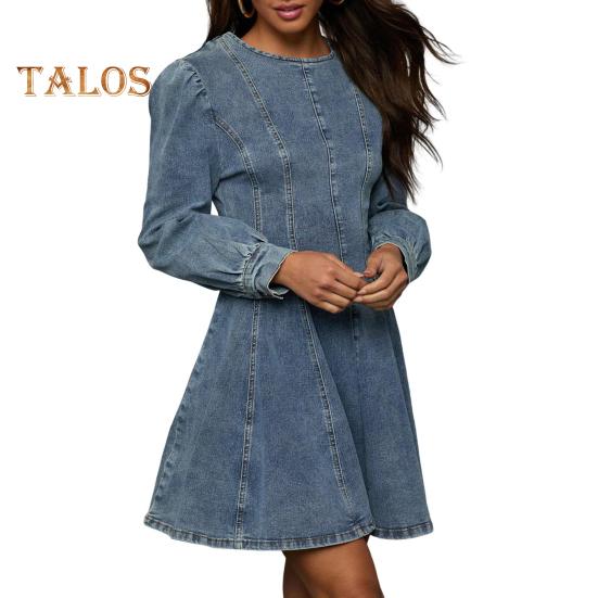 

Женское джинсовое платье с длинным рукавом, облегающее мини-джинсовое платье, повседневное платье с оборками на подоле для повседневного отдыха и работы L синий