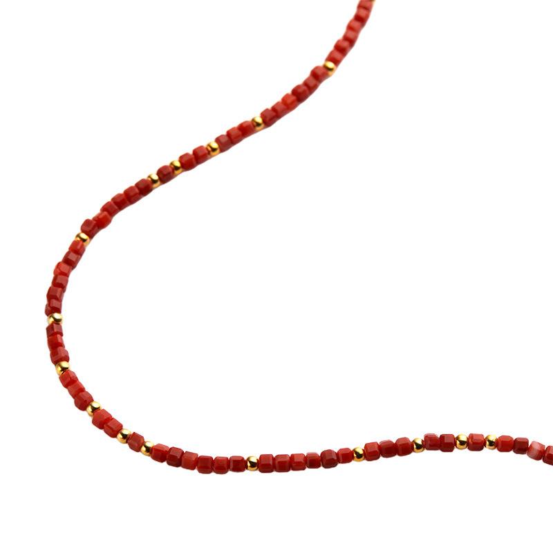 Natural Nanhong Agate Splicing S925 Sterling Silver Sugar Cube Necklace Women'S Fashion Light Luxury Collarbone Chain
